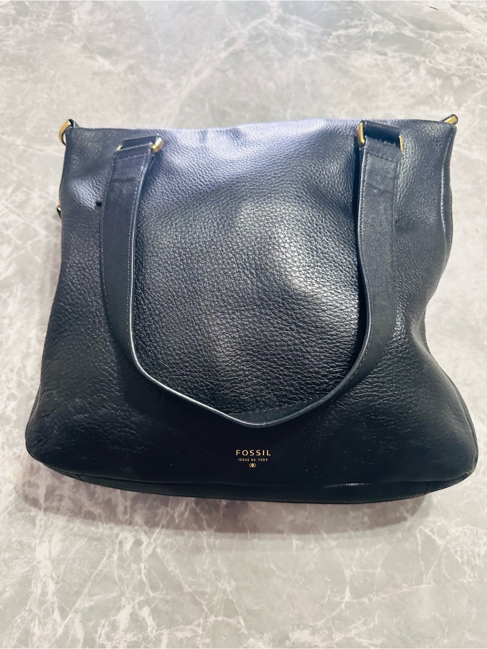 Fossil Large Preston Messenger Tote Black Leather Zipper Bag
